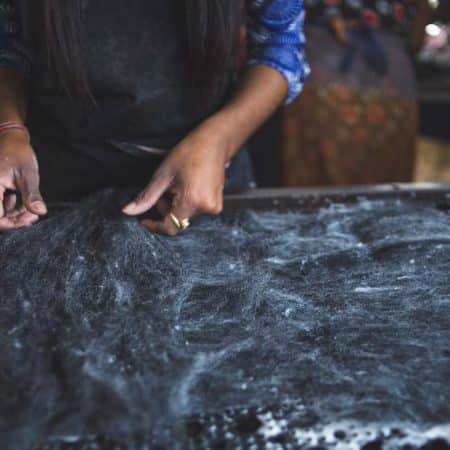 Hausschuhe aus Wolle (100% reine Wolle) - Modell Denim mit Ledersohle