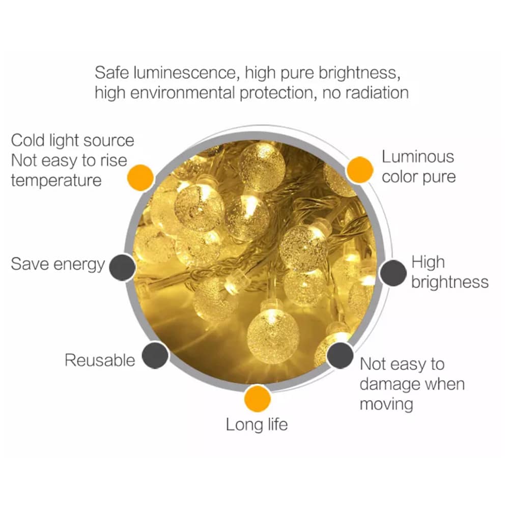 Solar-Lichterkette mit Kugelleuchten - 5M-20 LED / 7M-50 LED / 12M-100 LED