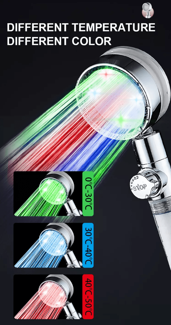 Wassersparender Duschkopf mit Temperaturanzeige und buntem LED-Licht