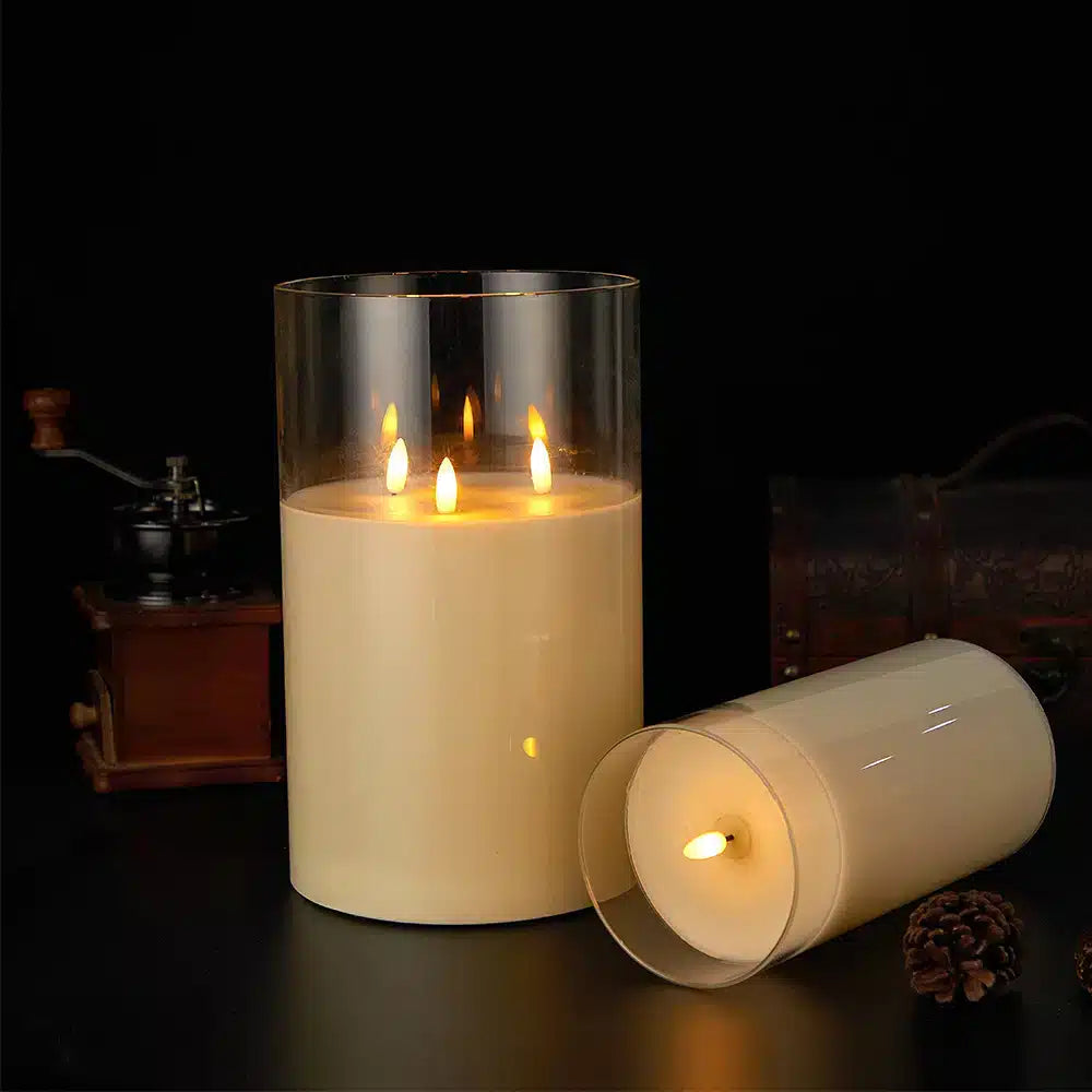 LED Kerzen mit 3 Flammen - 1 Stk. - Ø15 x 25 cm - Gold, Grau oder Weiß