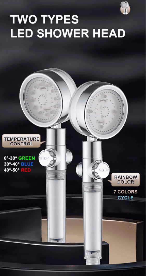Wassersparender Duschkopf mit Temperaturanzeige und buntem LED-Licht