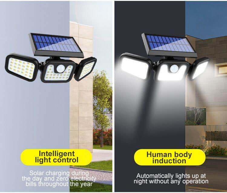 Leistungsstarke LED-Solarzellenlampe mit 3 Spots und Bewegungssensor