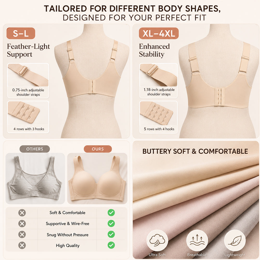 Nahtloser Soft-Support-BH, 3er-Pack – ohne Bügel, Schwarz, Weiß und Beige