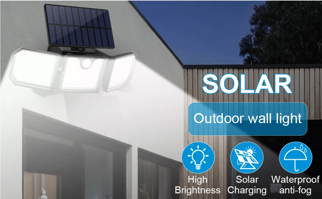 Leistungsstarke LED-Solarzellenlampe mit 3 Spots und Bewegungssensor
