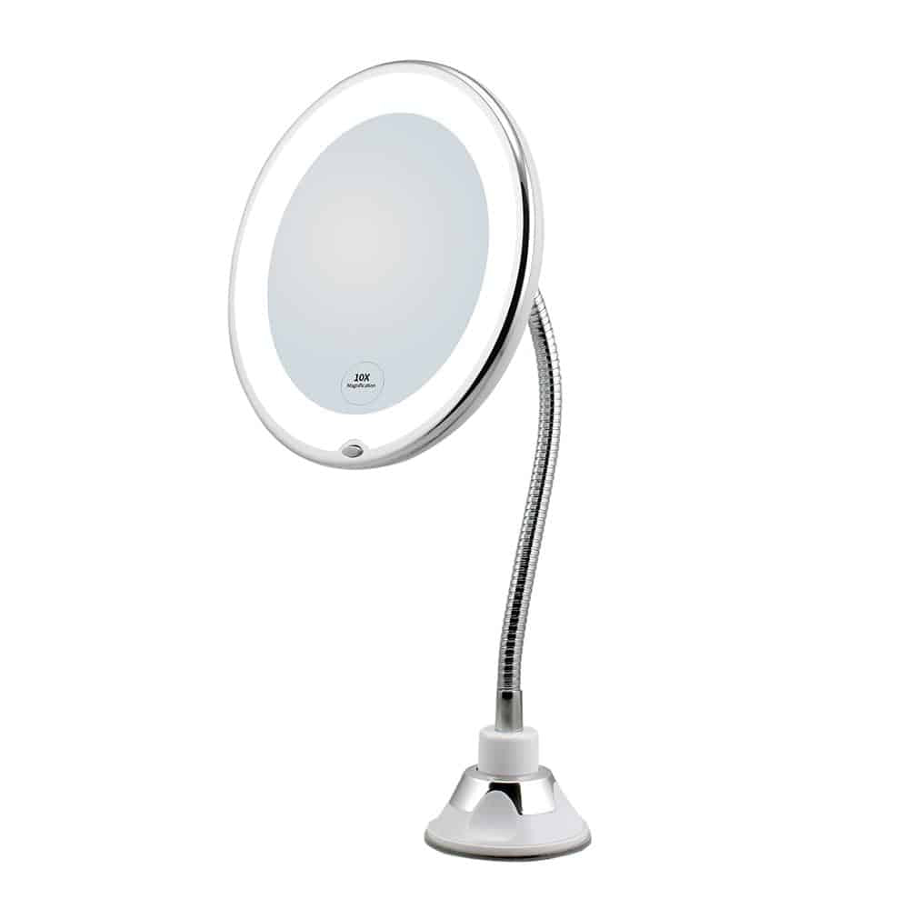 Schminkspiegel mit LED &amp; Vergrößerung - mit Saugnapf und flexiblem Arm