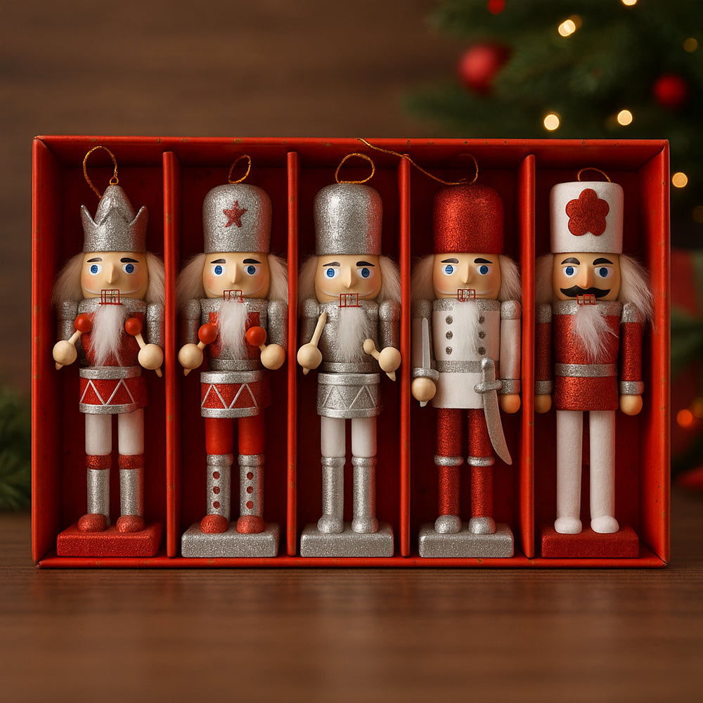 Nussknacker-Figuren aus Holz – 12,5 cm, Set mit 5 Figuren –