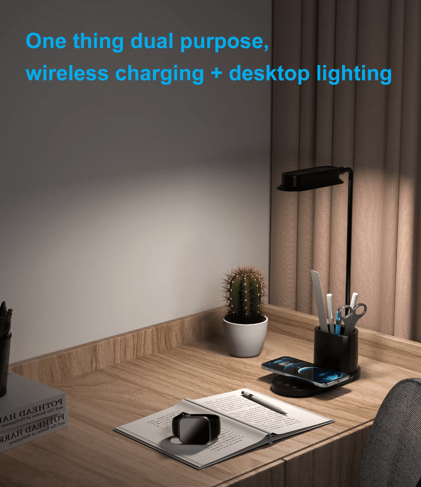 LED-Tischleuchte mit Dimmer &amp; kabellosem Ladegerät für Smartphones (3-in-1)