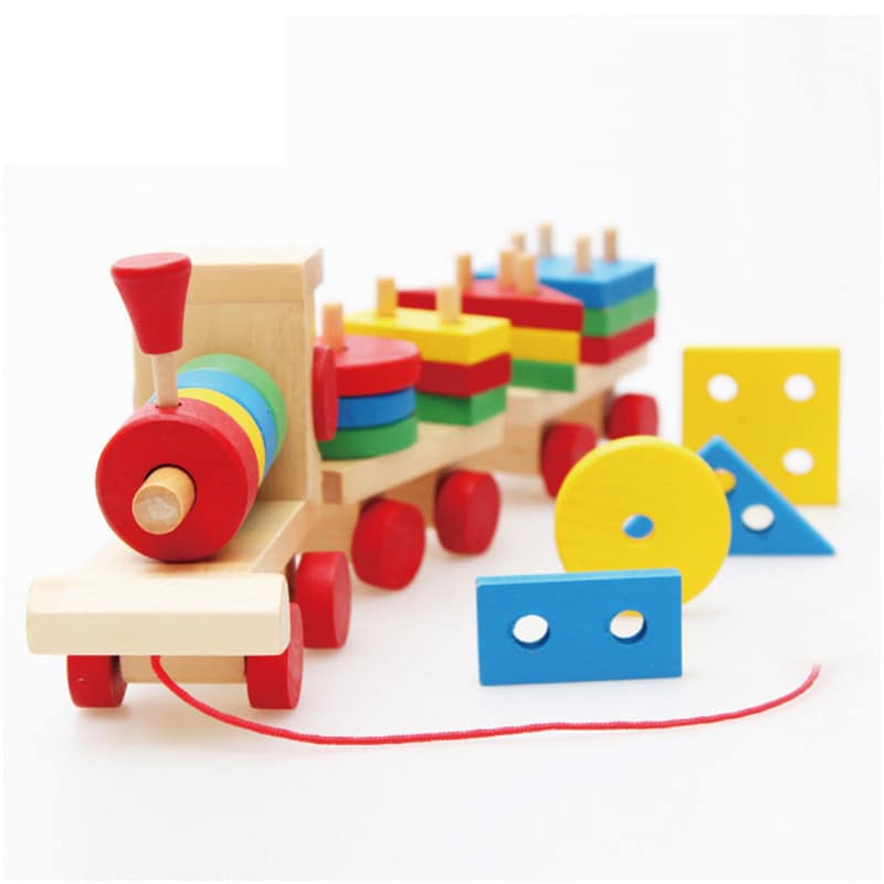 Zugset 3 Wagen - Holzspielzeug mit Lernbausteinen