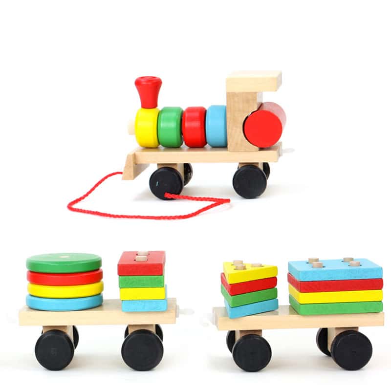 Zugset 3 Wagen - Holzspielzeug mit Lernbausteinen