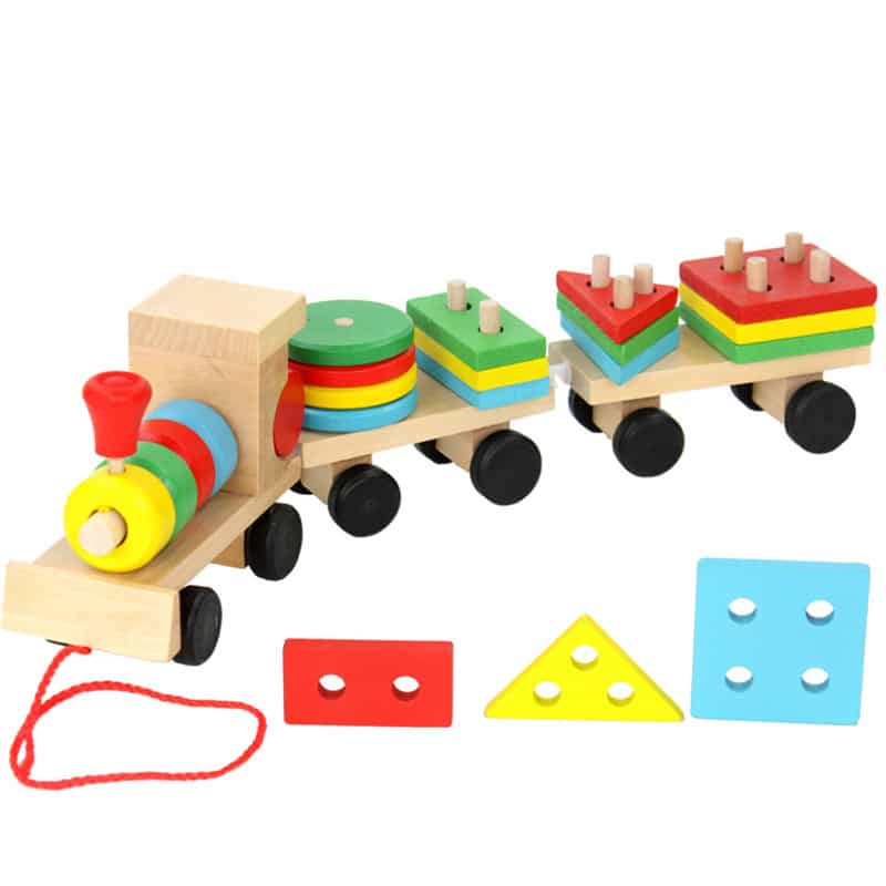Zugset 3 Wagen - Holzspielzeug mit Lernbausteinen