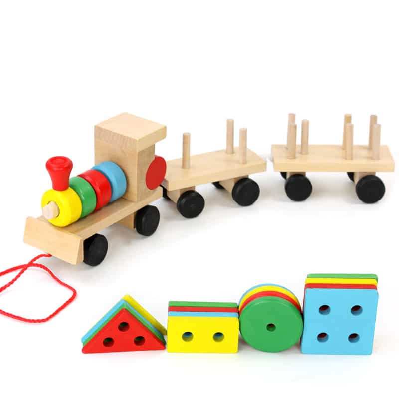 Zugset 3 Wagen - Holzspielzeug mit Lernbausteinen
