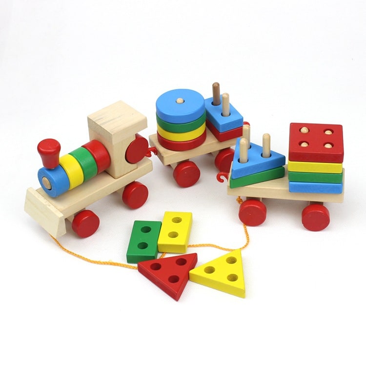 Zugset 3 Wagen - Holzspielzeug mit Lernbausteinen
