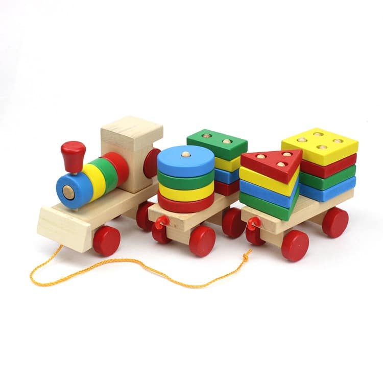 Zugset 3 Wagen - Holzspielzeug mit Lernbausteinen