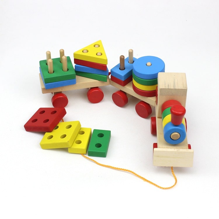 Zugset 3 Wagen - Holzspielzeug mit Lernbausteinen