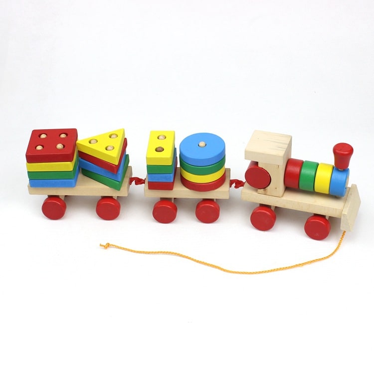 Zugset 3 Wagen - Holzspielzeug mit Lernbausteinen