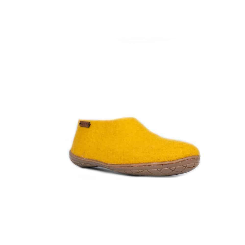 Wollhausschuhe(100% reine Wolle) - Model Curry Gelb mit Gummisohle