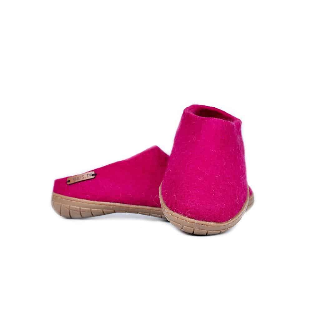 Wollpantoffel (100% reine Wolle) - Model Pink mit Gummisohle