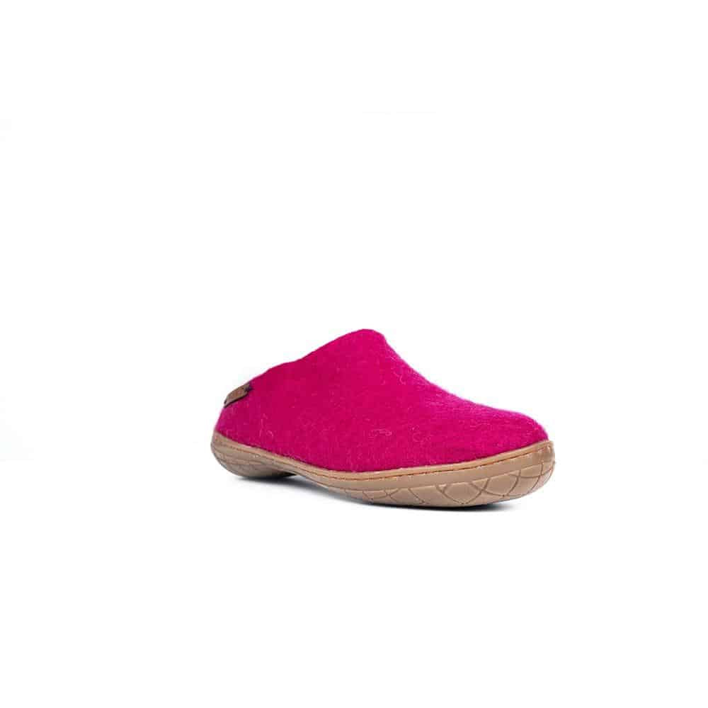 Wollpantoffel (100% reine Wolle) - Model Pink mit Gummisohle