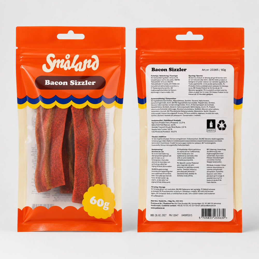 Småland Bacon Sizzler 60g (hundegodbidder af kylling)