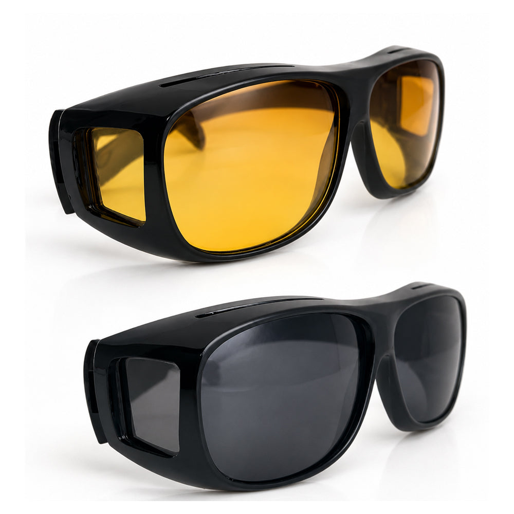 HD-Vision Brille - 2 Stk Tag + Nacht polarisierte Brille (perfekt als Auto-, Sport-, Nachtfahr- &amp; UV-Sonnenbrille)