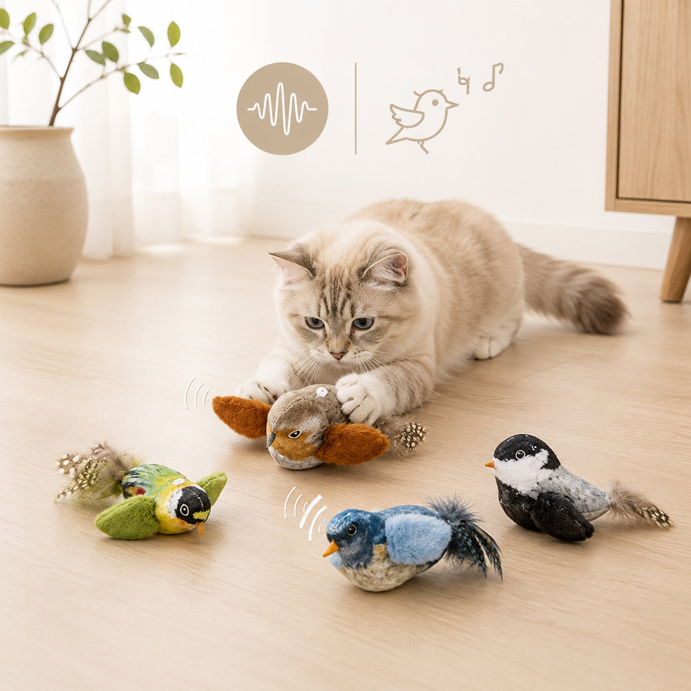 Interaktives Katzenspielzeug mit Vogelgeräusch – 2 Stk.