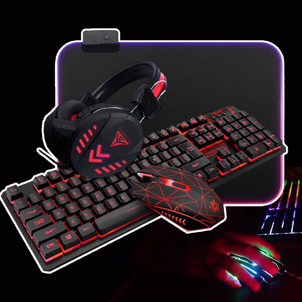 Hochwertiges 4-in-1-Gamer-Set mit Tastatur / Maus / Headset / Mauspad