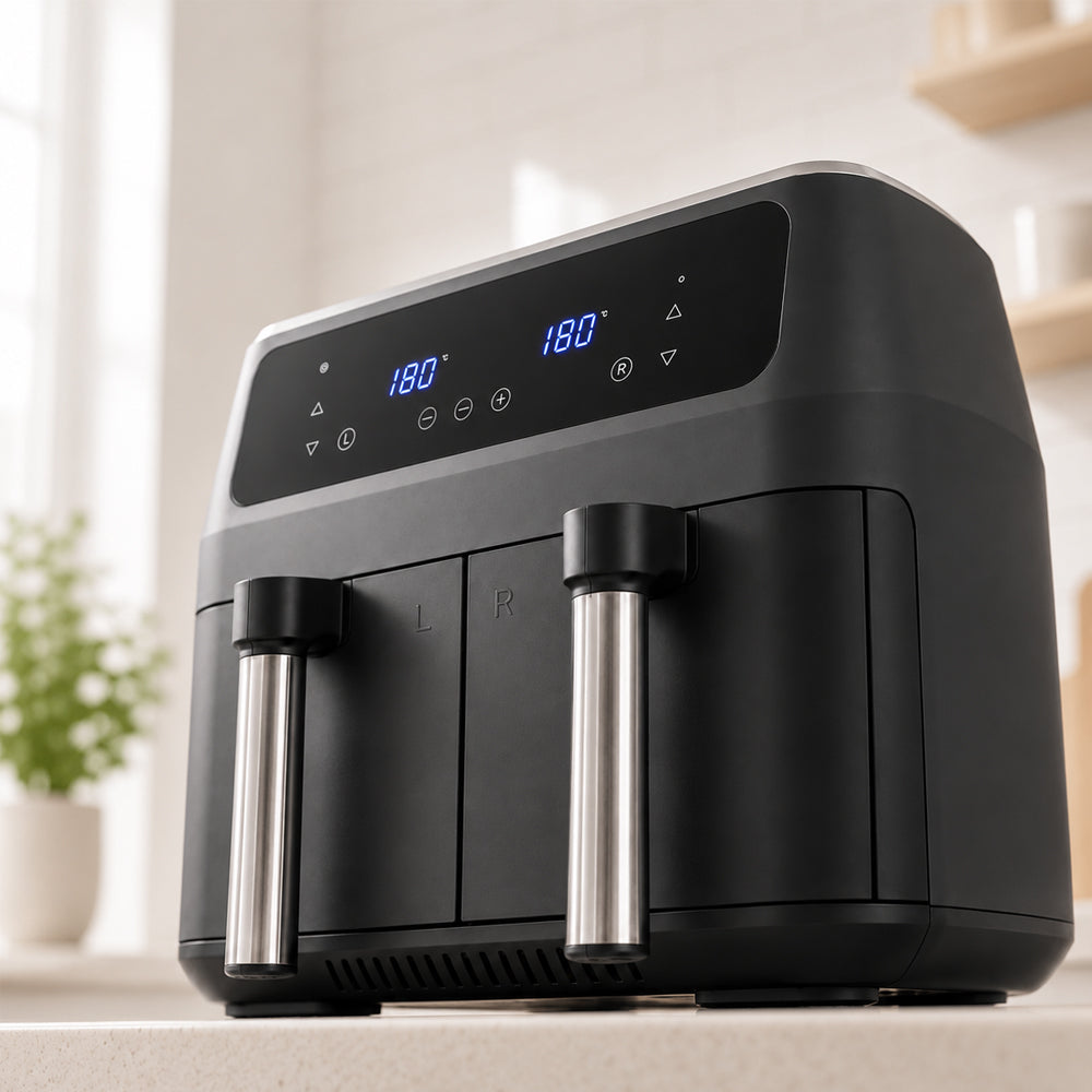 Heißluftfritteuse 8,0 l - doppelt - 2 Körbe und 2.400 Watt