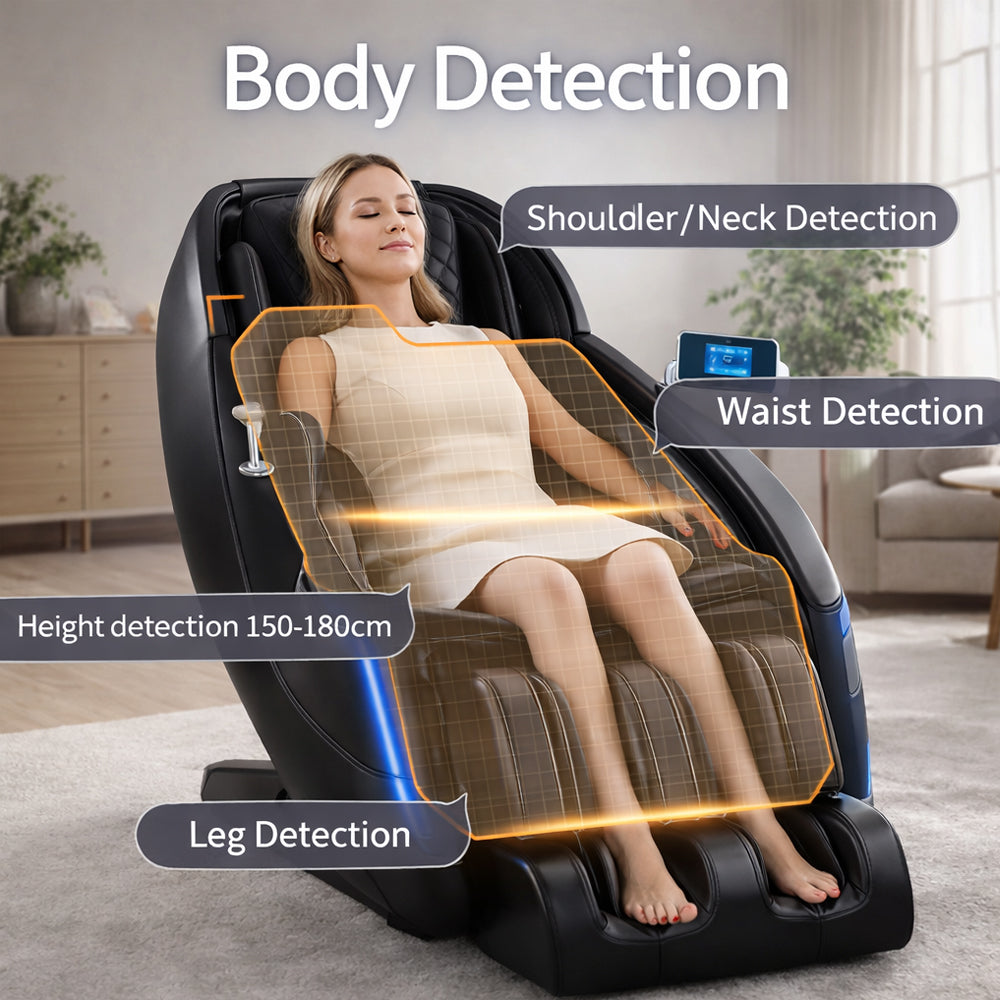 Luxuriöser 2D-Massagesessel mit automatischer Körperscan-Funktion, Zero Gravity und Wärme für Beine und Lendenbereich
