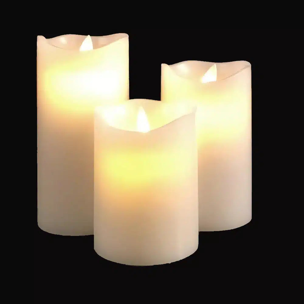 LED-Blockkerzen - 3 Stück - 12/15/17 cm - mit 3D-Flamme - (Mehrere Farben)