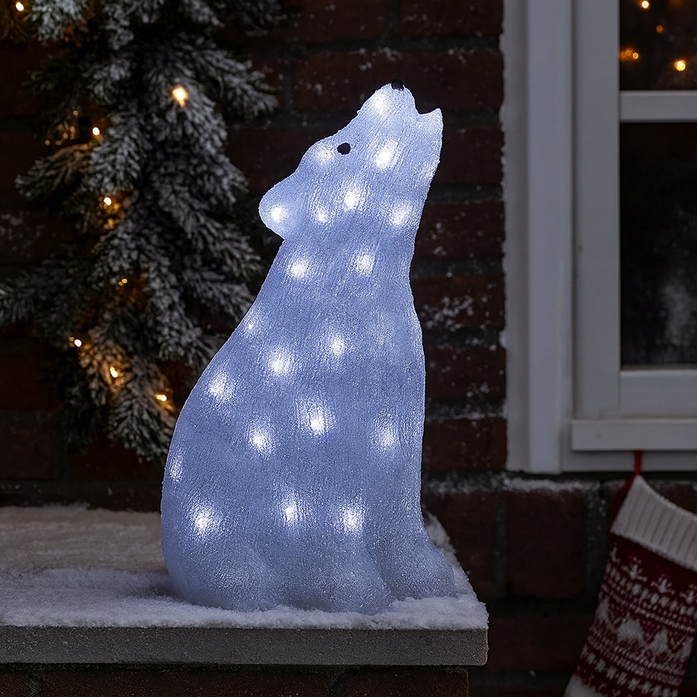 Eisbär aus Acryl - 46 cm hoch mit LED-Lichtern -