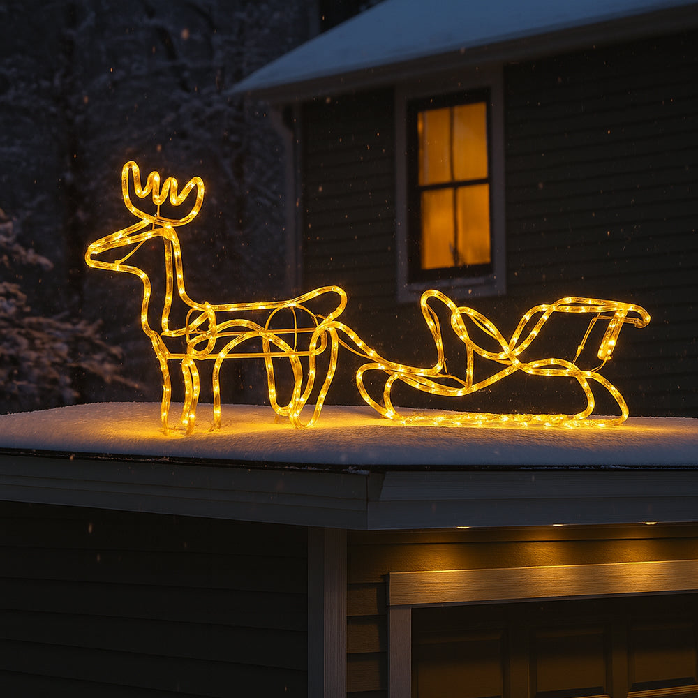 Rentier und Schlitten - 120 cm mit LED-Lichtern -