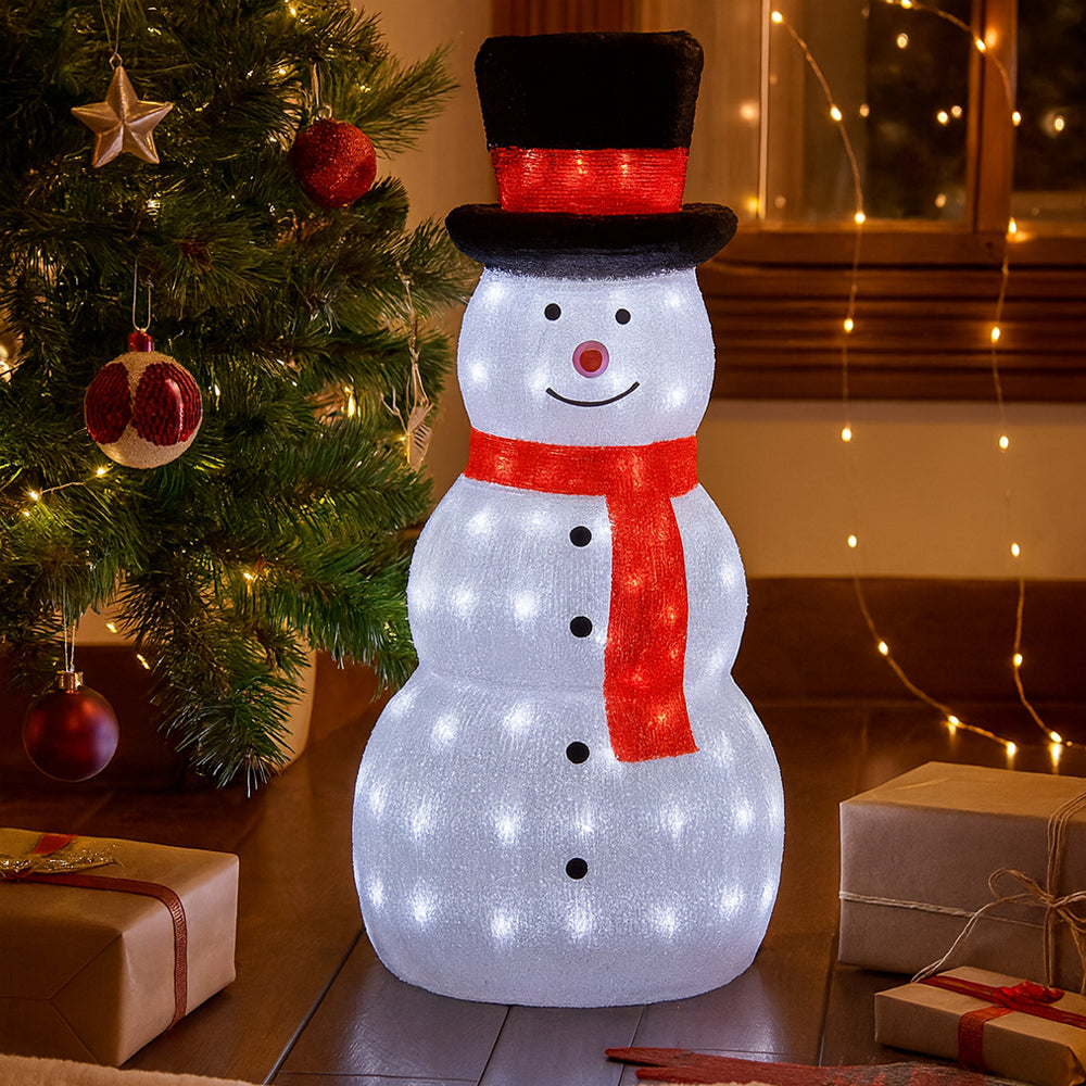 Schneemann aus Acryl - 80 cm groß mit LED-Lichtern -
