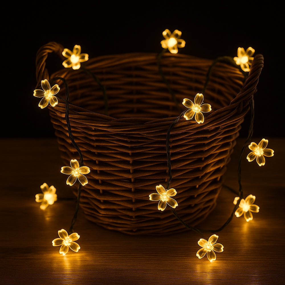 Dekorative LED-Lichterkette 2 Meter mit 30 Blumen – Solarbetrieben