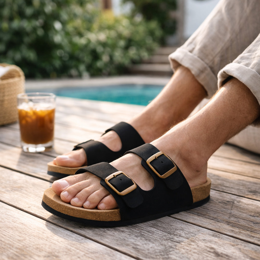 Bio-Ledersandalen – mit Fersenschale und Zehengreifer – Braun oder Schwarz