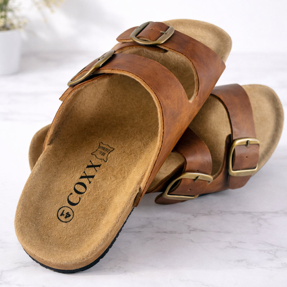 Bio-Ledersandalen – mit Fersenschale und Zehengreifer – Braun oder Schwarz