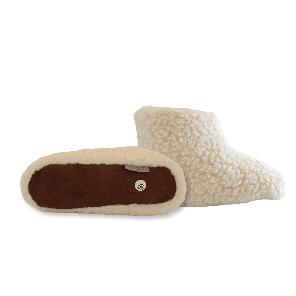 Flauschige Wollstiefel (100% reine Wolle) - Modell Weiss mit Sohle aus Leder