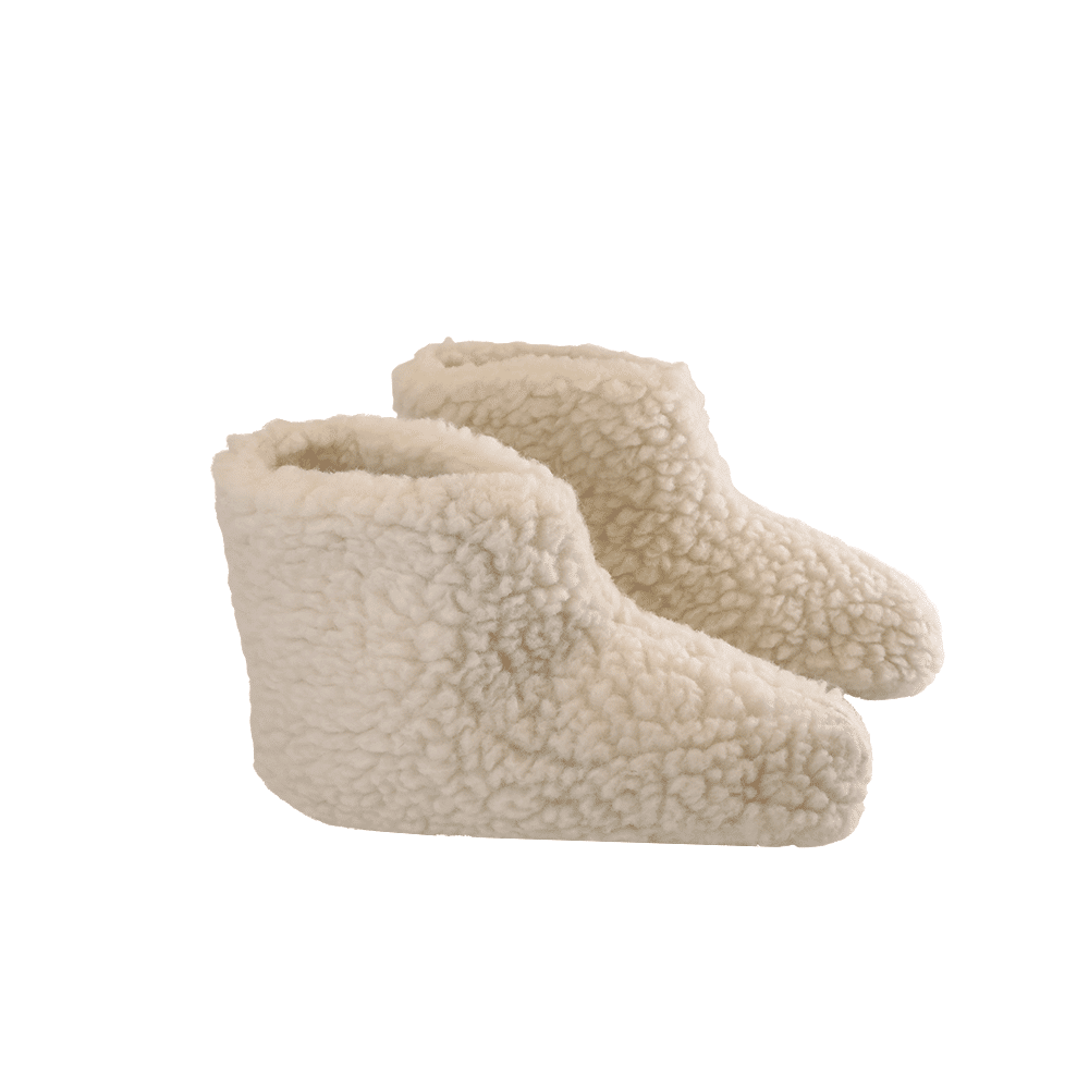Flauschige Wollstiefel (100% reine Wolle) - Modell Weiss mit Sohle aus Leder