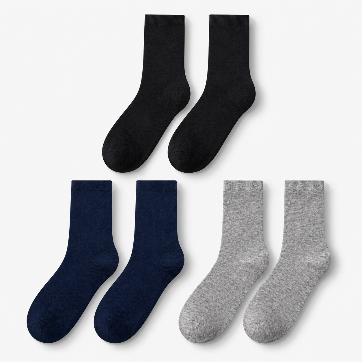 12er-Pack Socken – Weiche Alltagssocken Gr. 40–46 (6 Paar Schwarz, 3 Paar Blau und 3 Paar Grau)
