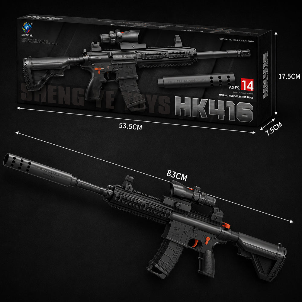 Wasser-Gelblaster inkl. Gelkugeln – Langstrecke mit Zielfernrohr Modell HK416