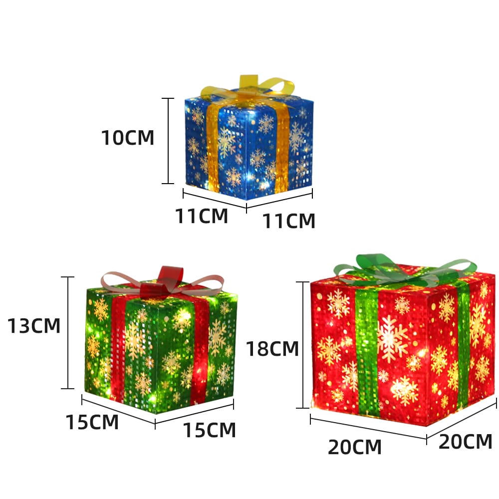 LED-Geschenkbox, bunte Farben - Set mit 3 Stück - rot, grün & blau