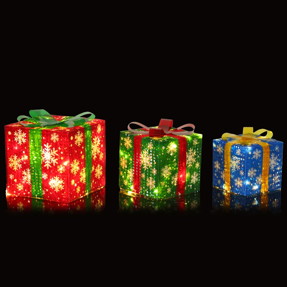 LED-Geschenkbox, bunte Farben - Set mit 3 Stück - rot, grün & blau