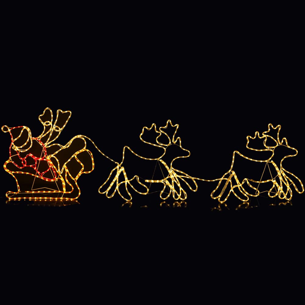 Weihnachtsmann, Rentiere und Schlitten - 230 cm mit LED-Lichtern -