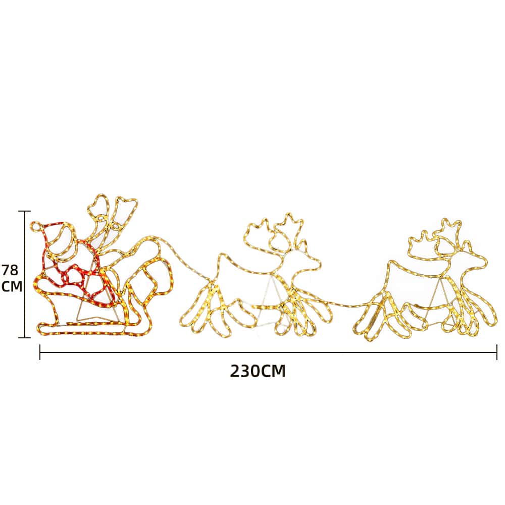 Weihnachtsmann, Rentiere und Schlitten - 230 cm mit LED-Lichtern -