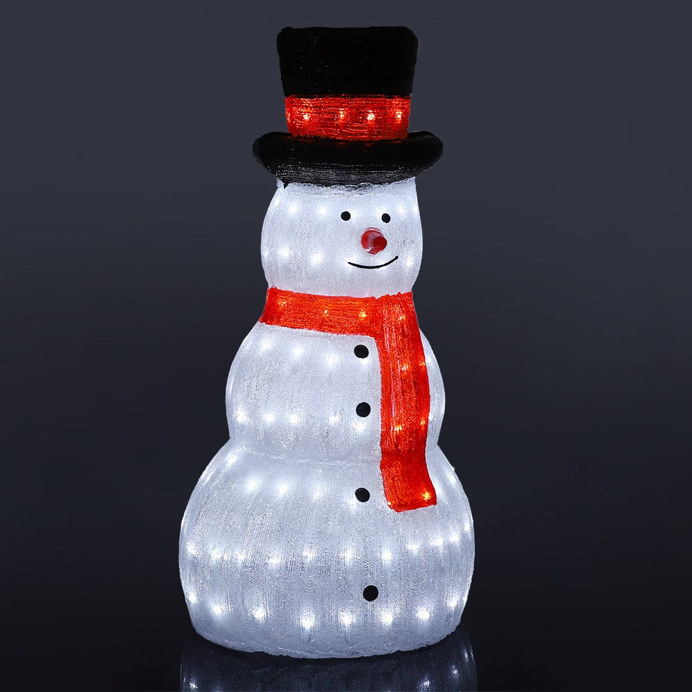 Schneemann aus Acryl - 80 cm groß mit LED-Lichtern -