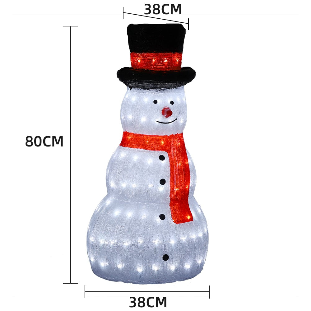 Schneemann aus Acryl - 80 cm groß mit LED-Lichtern -