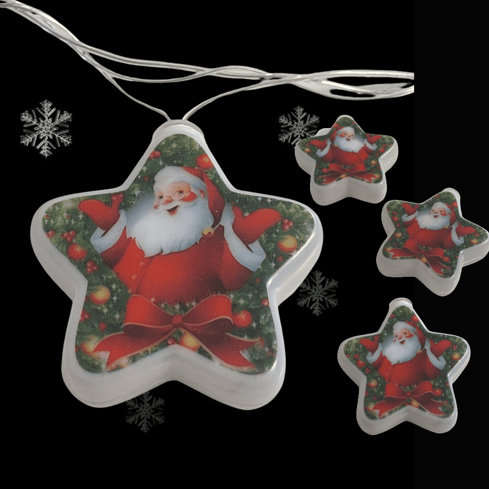 LED Lichterkette Weihnachtsmann im Weihnachtsbaum Sterne 10 Stk. mit Schleifen (2