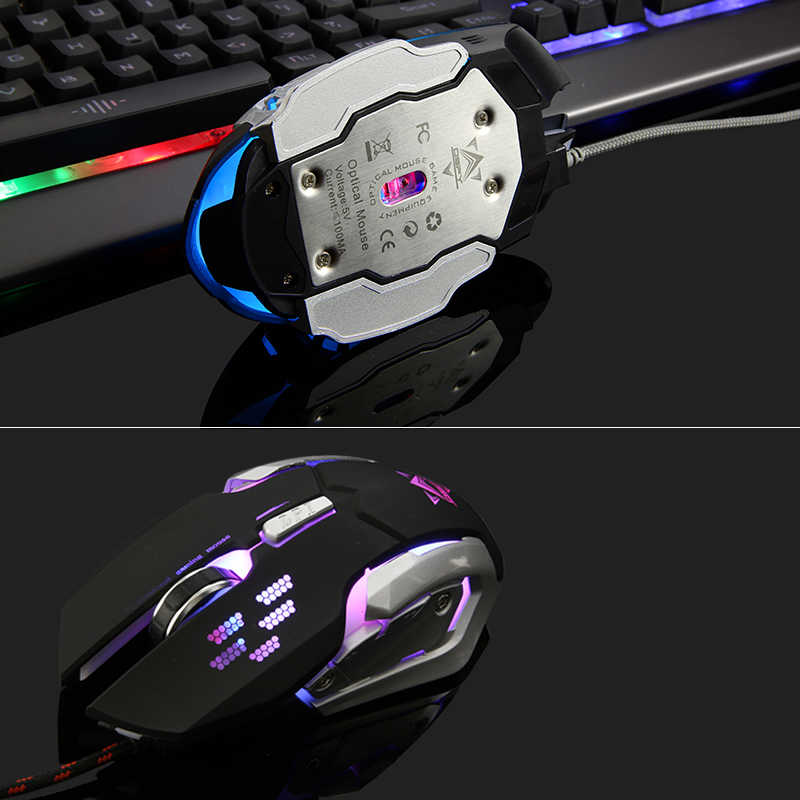 Gaming-LED-Tastatur mit Handyhalterung + LED-Maus (Metalldesign und Spritzwassergeschützt)