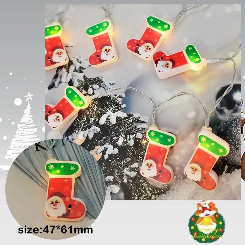 Lichterkette 2 Meter mit 10 Weihnachtssocken - Batteriebetrieben -