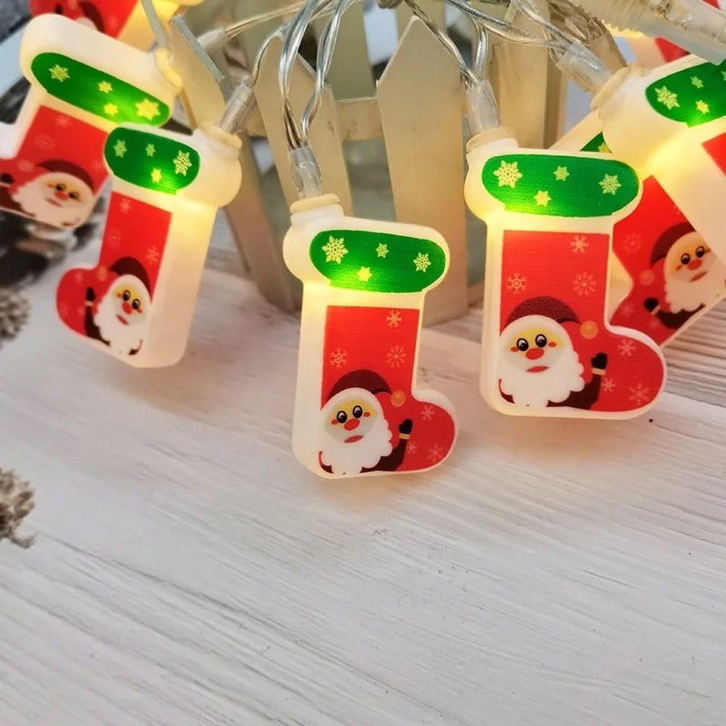 Lichterkette 2 Meter mit 10 Weihnachtssocken - Batteriebetrieben -