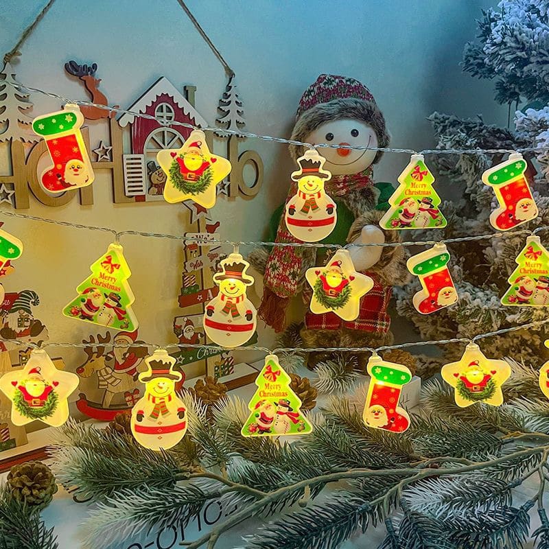 Lichterkette 2 Meter mit 10 Weihnachtssocken - Batteriebetrieben -